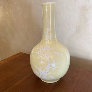 Vintage Early 20th century Chinese yellow glaze porcelain vase / raised decor